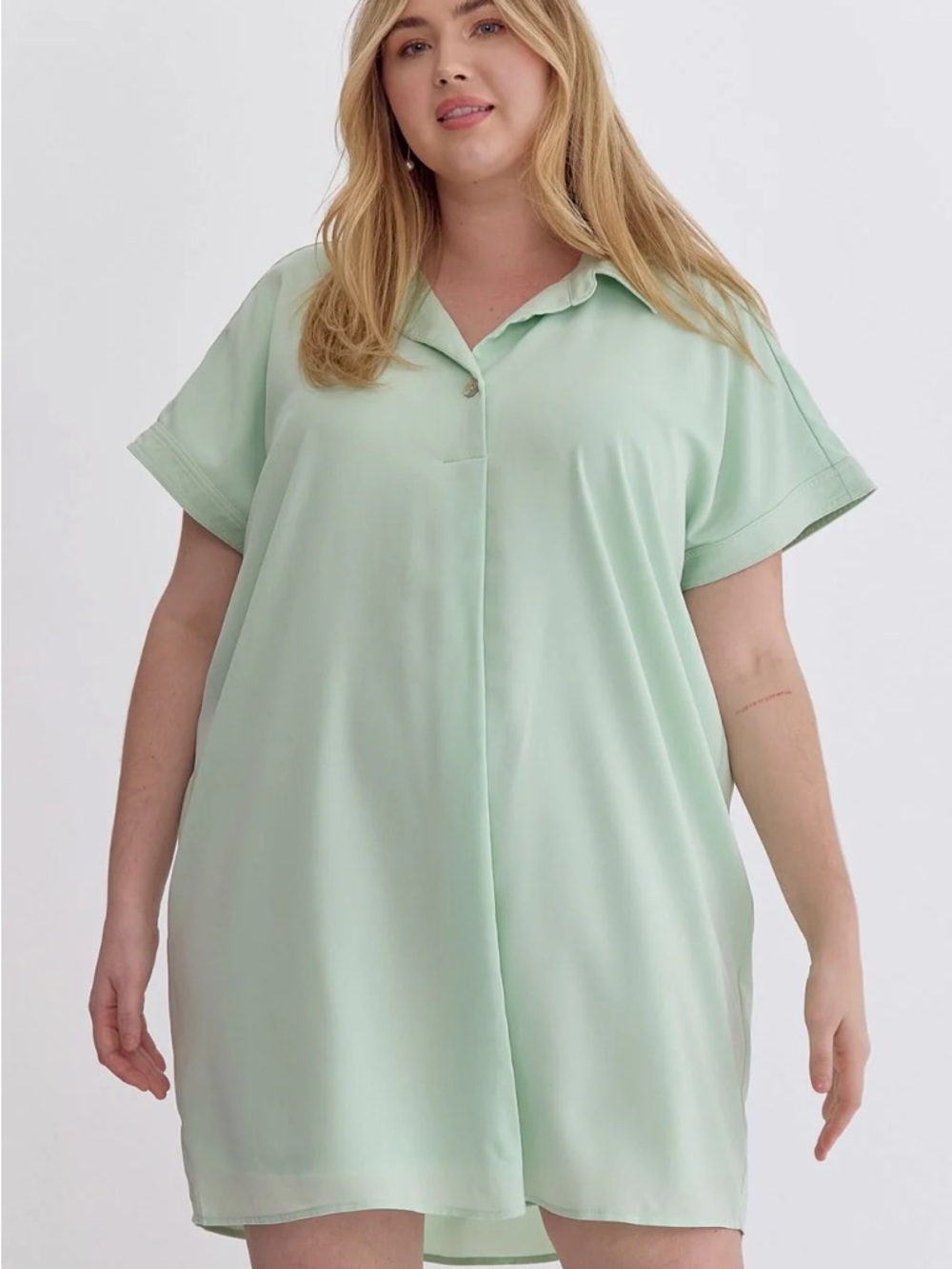 NWT! Entro Collared Mini Shirt Dress Mint Green Short Sleeve Button Front